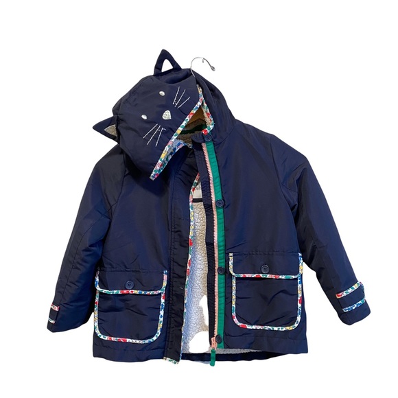 Mini Boden Navy Blue Hooded Sherpa-Lined Anorak Cat Jacket Size: 5-6 Youth - Picture 3 of 8